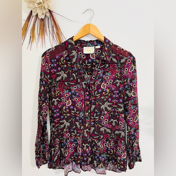 Anthropologie Maeve Janie Button Front Peasant Blouse Size 2 - Picture 2 of 8